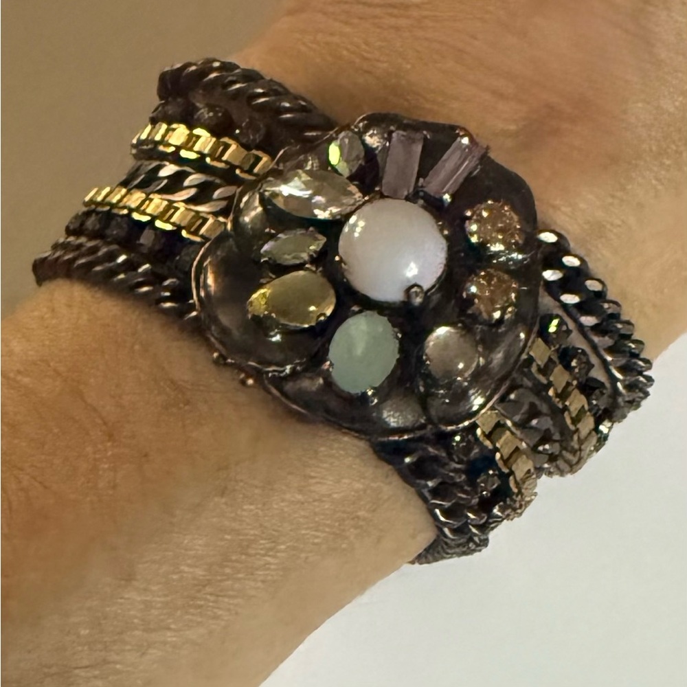 Vintage Juicy Couture Rhinestone Multi Chain Wide Bracelet - Bold Jeweled Clasp